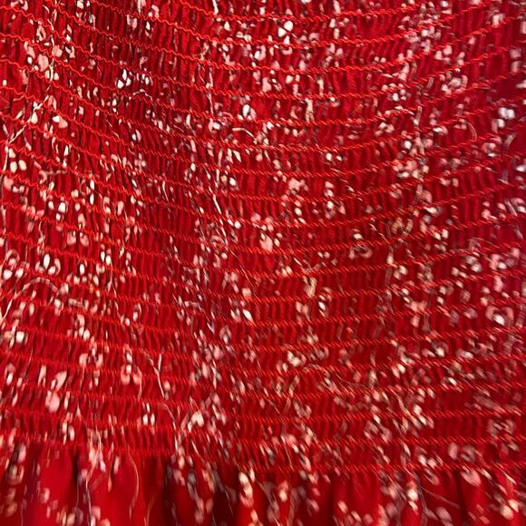 Max Studio Women's Size XL Red Floral Printed Smocked Peasant Square Neck Blouse - Picture 5 of 7